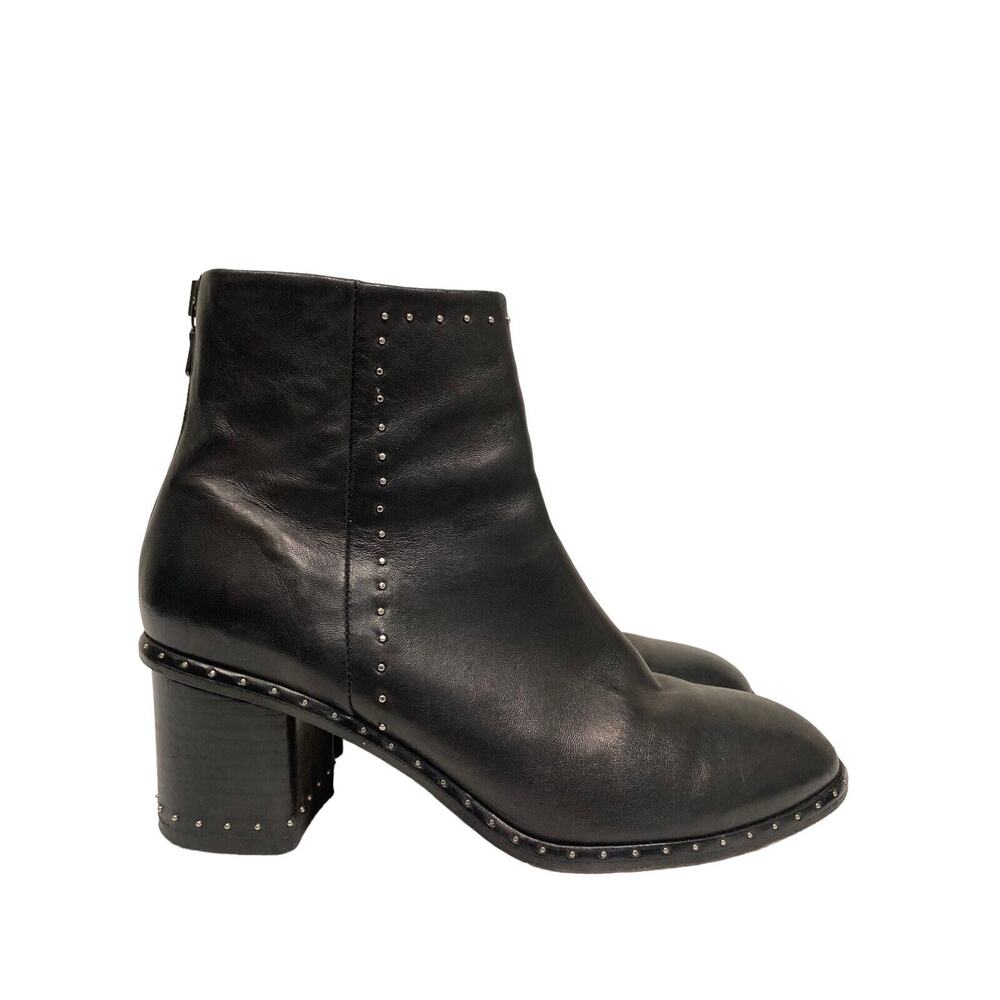RAG & BONE Black Leather Willow Studded Block Heel Ankle Booties Boots Size 37 - Picture 7 of 9